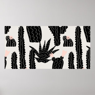 Seamless pattern with cacti illustration poster