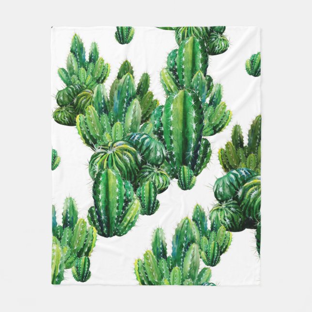 Seamless pattern with cacti watercolor. Cactus ill Fleece Blanket (Front)