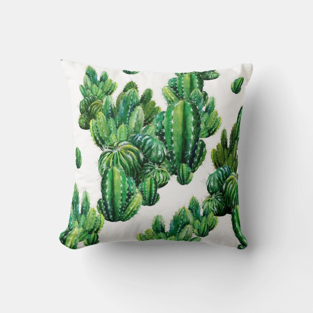 Seamless pattern with cacti watercolor. Cactus ill Throw Pillow (Front)