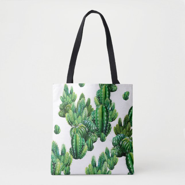 Seamless pattern with cacti watercolor. Cactus ill Tote Bag (Front)