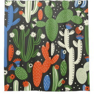 seamless pattern with cactus on black background. 