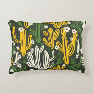 seamless pattern with cactus on black background.  accent pillow