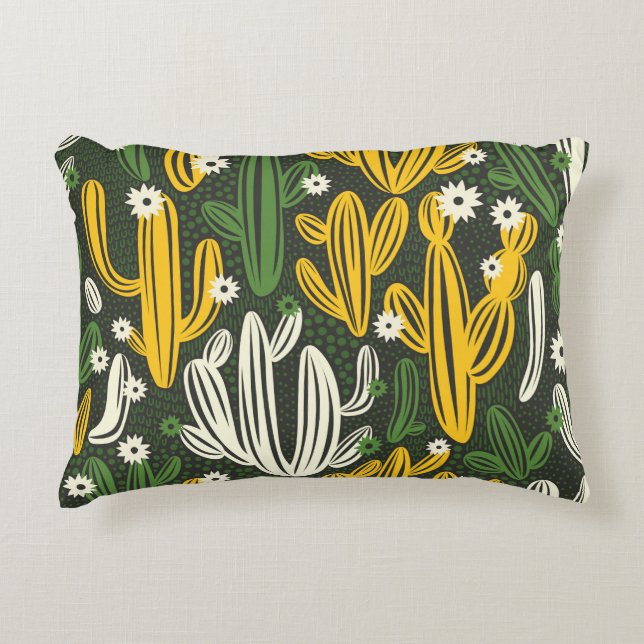 seamless pattern with cactus on black background.  accent pillow (Front)