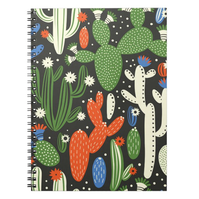 seamless pattern with cactus on black background.  notebook (Front)