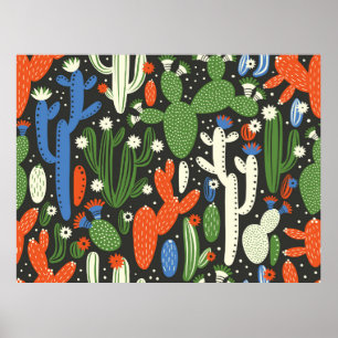 seamless pattern with cactus on black background. poster