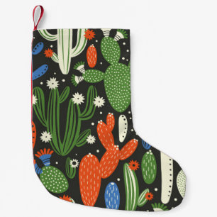 seamless pattern with cactus on black background.  small christmas stocking