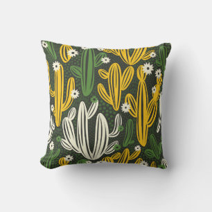 seamless pattern with cactus on black background. throw pillow