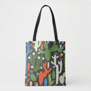 seamless pattern with cactus on black background. tote bag