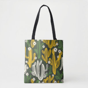 seamless pattern with cactus on black background. tote bag