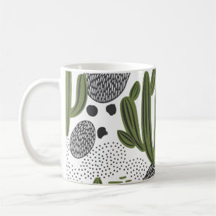 seamless pattern with cactus on white background.  coffee mug