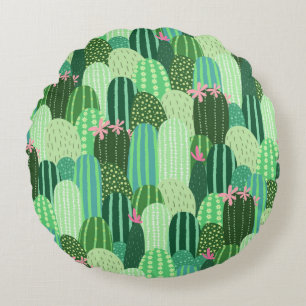 Seamless pattern with cactus round pillow