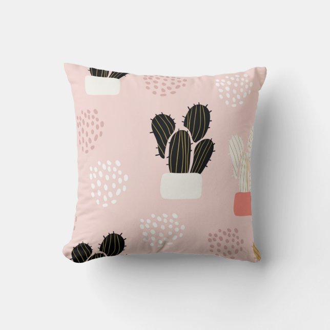 Seamless pattern with cactuses succulents leaves a throw pillow (Front)