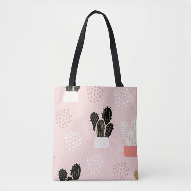 Seamless pattern with cactuses succulents leaves a tote bag (Front)