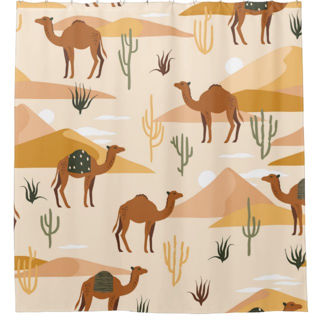 Seamless pattern with camels, dunes and cacti. Cut (Front)