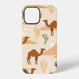 Seamless pattern with camels, dunes and cacti. Cut iPhone 12 Case