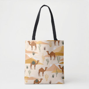 Seamless pattern with camels, dunes and cacti. Cut Tote Bag