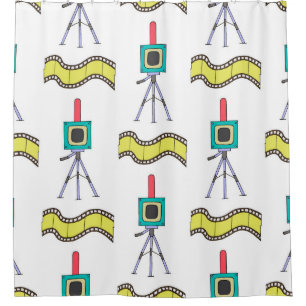 Seamless pattern with cameras and film strips on a