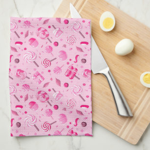 Seamless pattern with candies, lollipops, blue bac kitchen towel