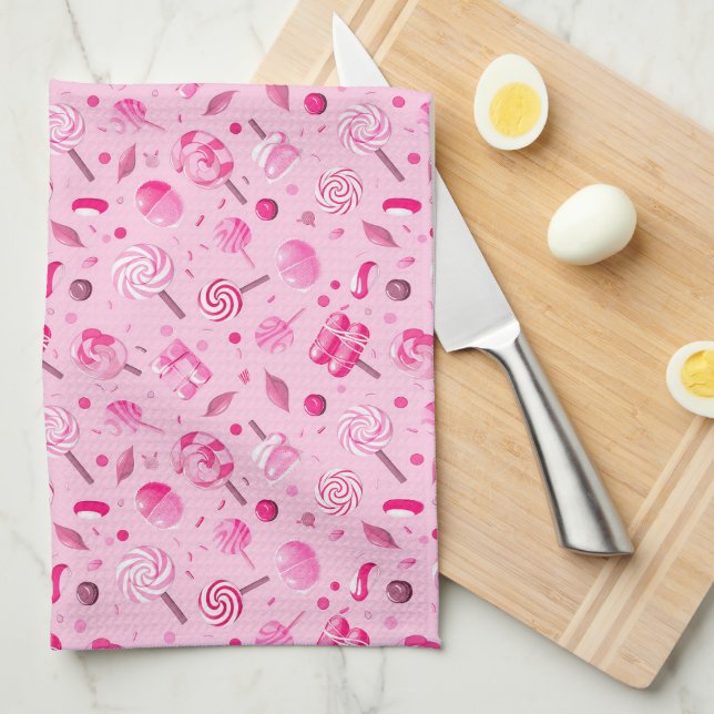 Seamless pattern with candies, lollipops, blue bac kitchen towel (Quarter Fold)