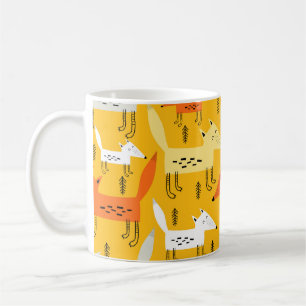 Seamless pattern with cartoon foxes, decor element coffee mug