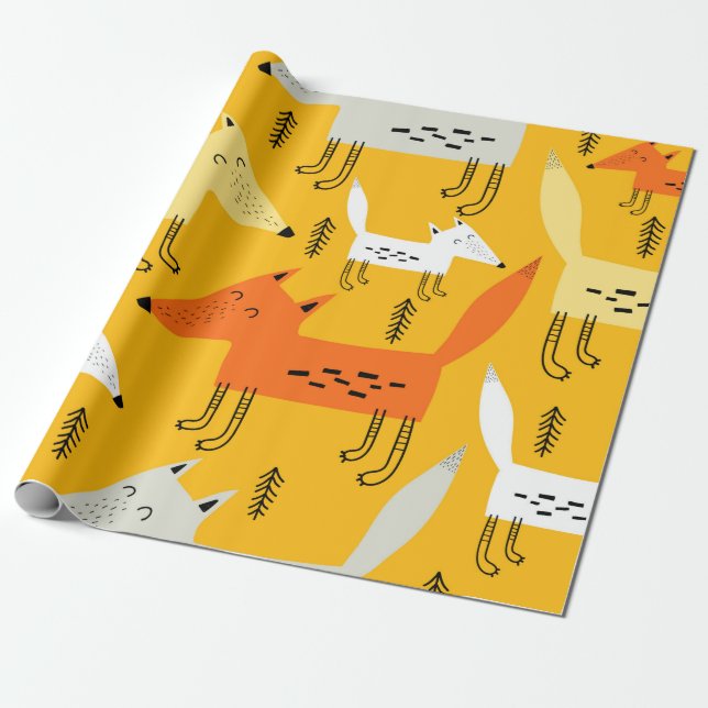 Seamless pattern with cartoon foxes, decor element wrapping paper (Unrolled)