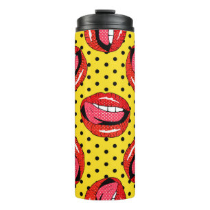 Seamless pattern with cartoon patch badges with li thermal tumbler