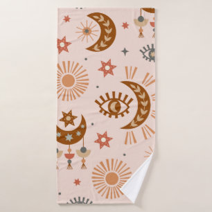 seamless pattern with celestial eye, moon, sun bath towel