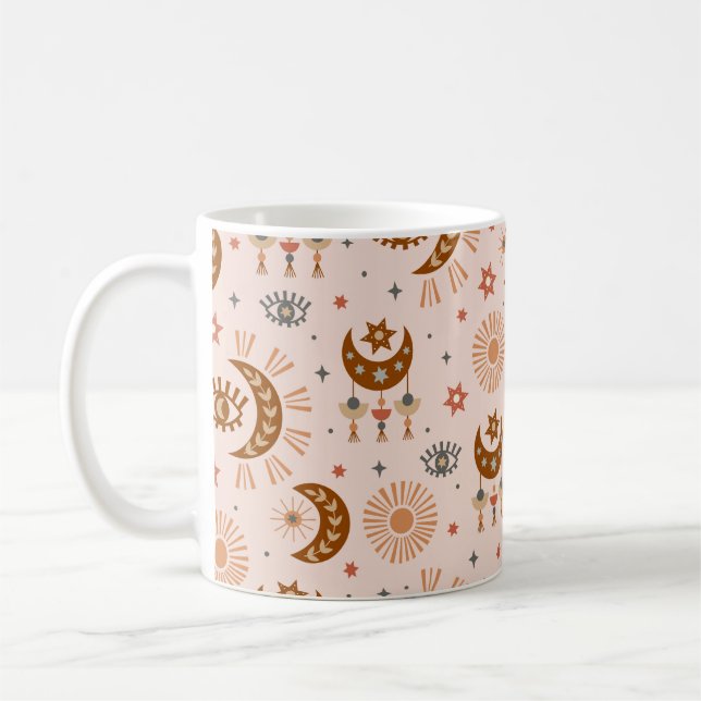 seamless pattern with celestial eye, moon, sun coffee mug (Left)