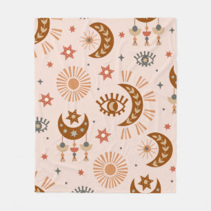 seamless pattern with celestial eye, moon, sun fleece blanket