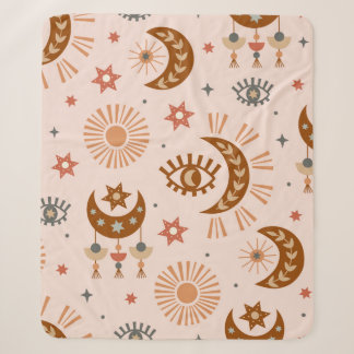 seamless pattern with celestial eye, moon, sun sherpa blanket