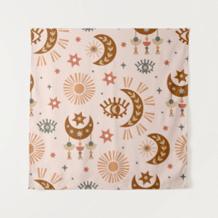 seamless pattern with celestial eye, moon, sun tapestry