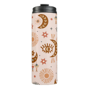seamless pattern with celestial eye, moon, sun thermal tumbler
