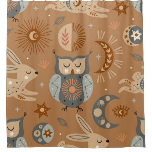 seamless pattern with celestial owl and hare