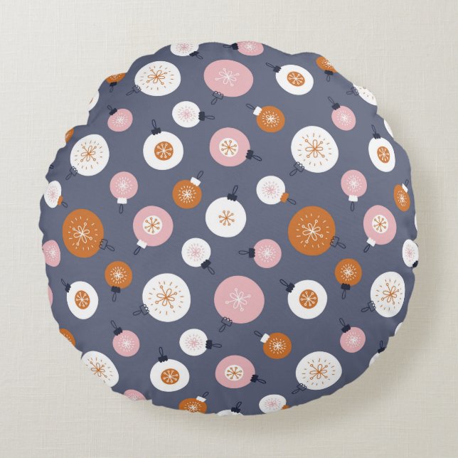 Seamless pattern with Christmas balls on a dark ba Round Pillow (Front)