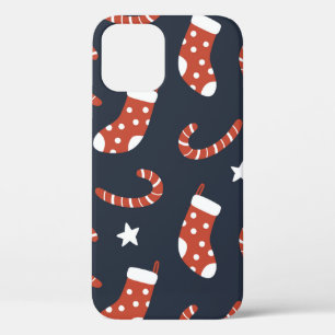 Seamless pattern with christmas socks,candy canes iPhone 12 case