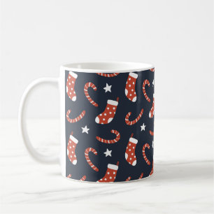 Seamless pattern with christmas socks,candy canes  coffee mug