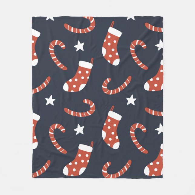 Seamless pattern with christmas socks,candy canes  fleece blanket (Front)