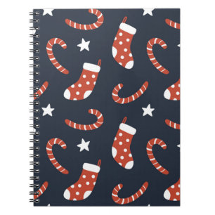 Seamless pattern with christmas socks,candy canes  notebook
