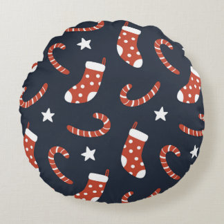 Seamless pattern with christmas socks,candy canes  round pillow