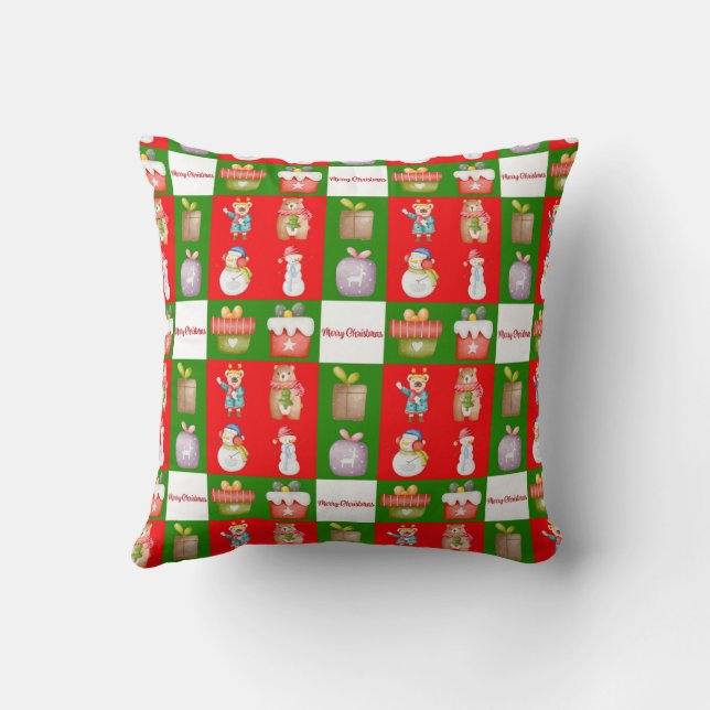 Seamless pattern with Christmas theme illustration Throw Pillow (Back)