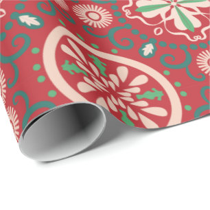 Seamless pattern with circular and floral motifs  wrapping paper