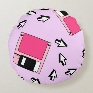 Seamless pattern with colorful floppy disk in vapo round pillow