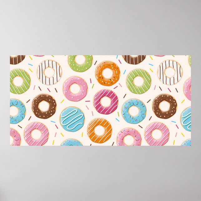 Seamless pattern with colorful tasty glossy donuts poster (Front)