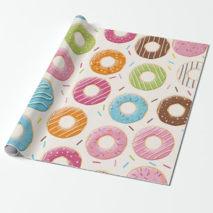Seamless pattern with colorful tasty glossy donuts wrapping paper