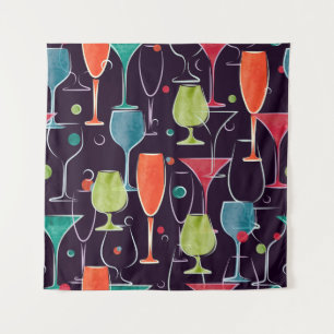 Seamless pattern with colorful watercolor cocktail tapestry
