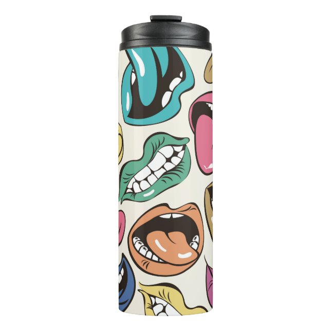  seamless pattern with coloured lips with differen thermal tumbler (Front)