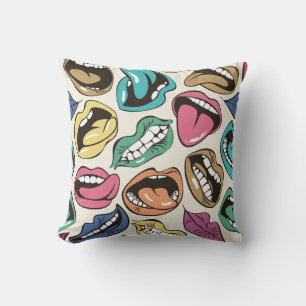 seamless pattern with coloured lips with differen throw pillow
