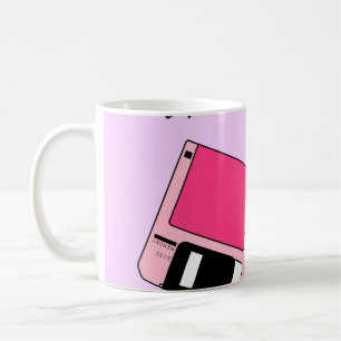 Seamless pattern with colourful floppy disc in vap coffee mug