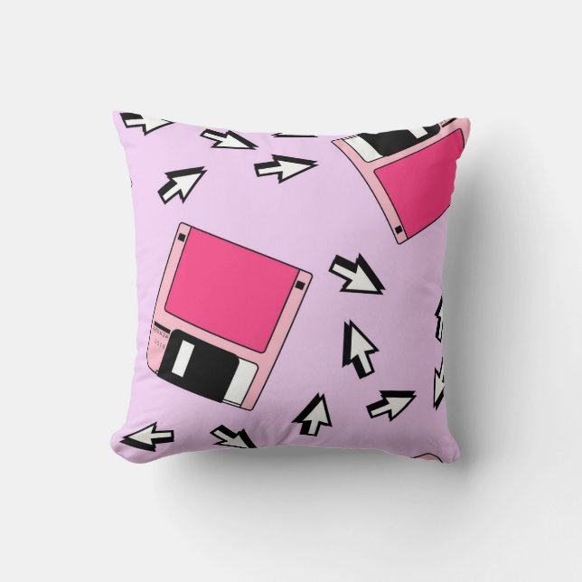 Seamless pattern with colourful floppy disc in vap throw pillow (Front)
