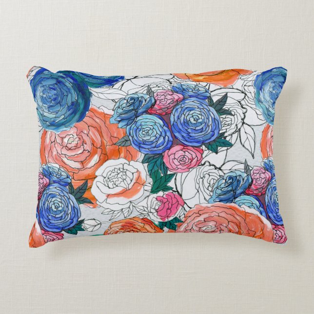 Seamless pattern with colourful flowers accent pillow (Front)